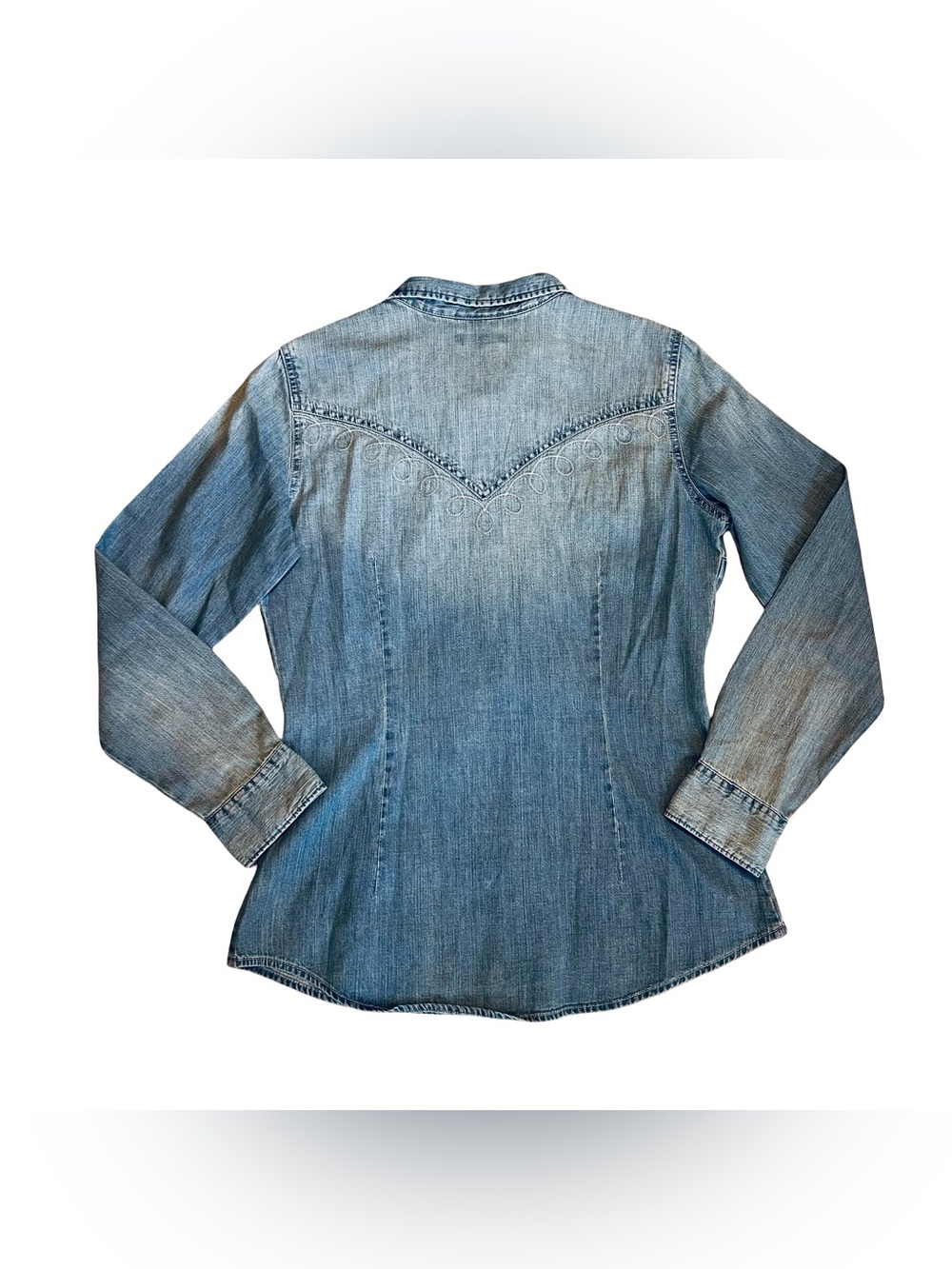 Wrangler Retro Women’s Sz M Denim Western Shirt Embroidered Pearl Snap - Picture 9 of 13